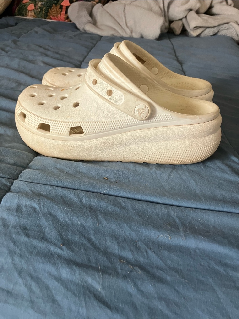 CROCS Kids Cream Platform Clogs with Heel Strap